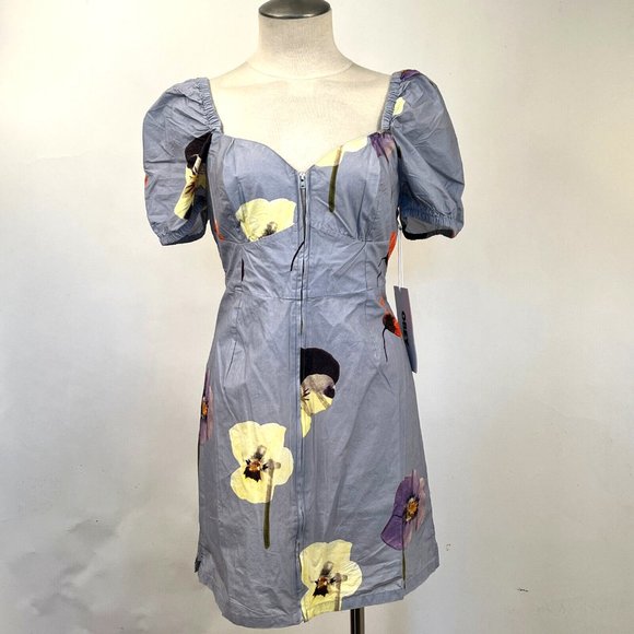 Obey Mini Dress "Redux" Denim Blue/Floral - Picture 3 of 6